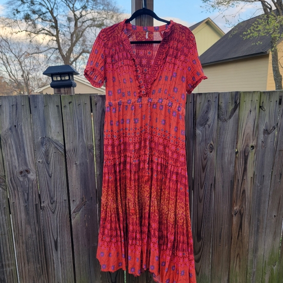 Free People Red and Orange Maxi Dress Xs - Picture 5 of 10
